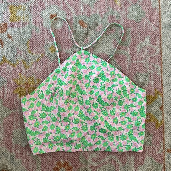 y2k silky floral halter top - Picture 2 of 4